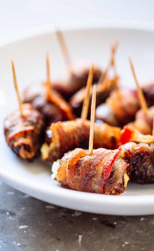 Bacon wrapped dates with goats cheese from Pinch of Yum