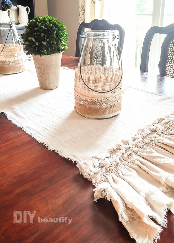 Burlap and Lace Wrapped Candle Holders.