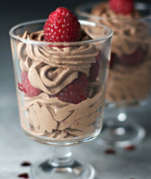 Cacao Mousse and Raspberry Parfaits.