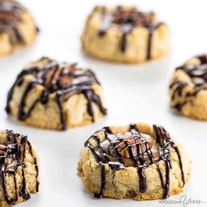 Caramel Pecan Turtle Thumbprint Cookies by Wholesome Yum