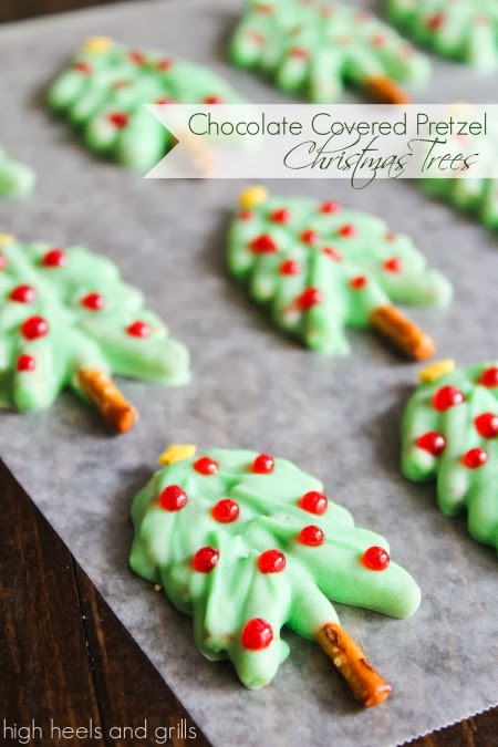 Chocolate Covered Pretzel Christmas Tree Cookies from High Heels & Grills