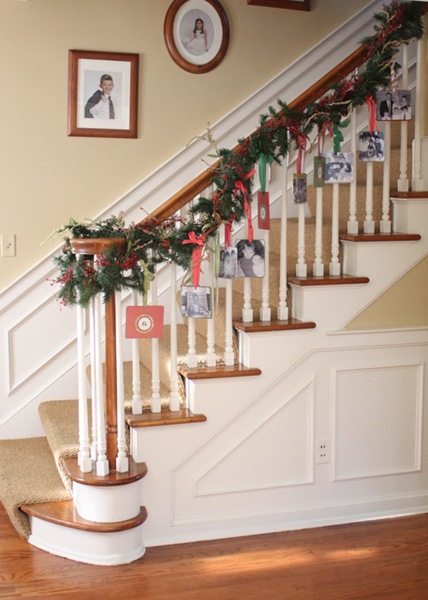 Christmas Card Display on Stairs.