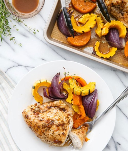 Cider-Glazed Chicken Breasts With Fall Vegetables.