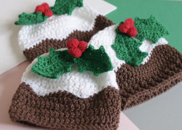 Crochet Christmas pudding hats.