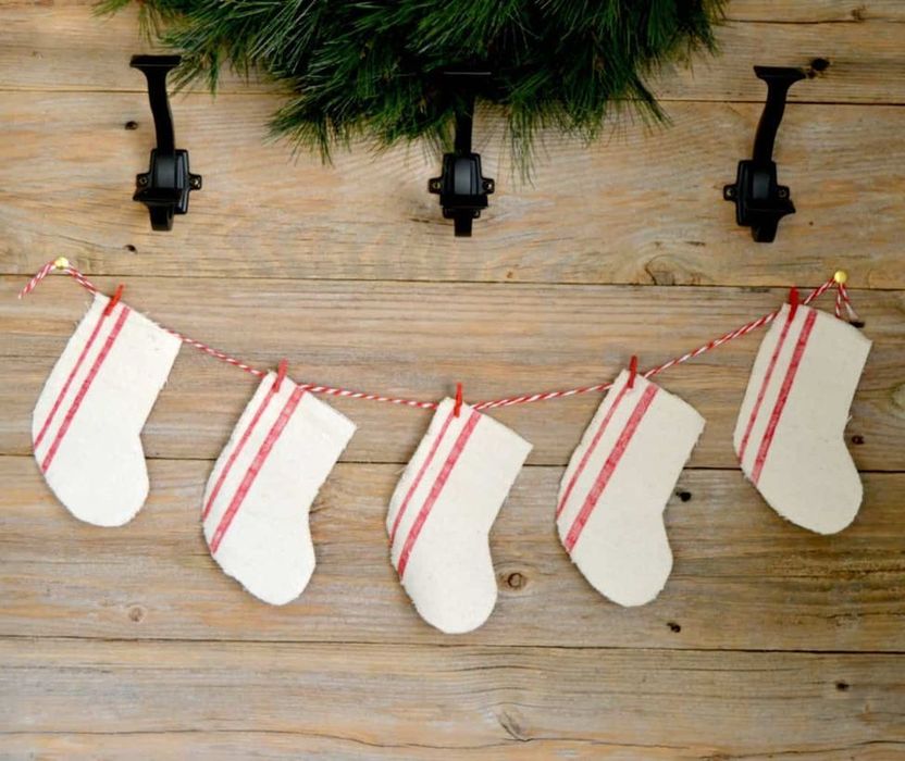 DIY Farmhouse Dropcloth Christmas Stockings.