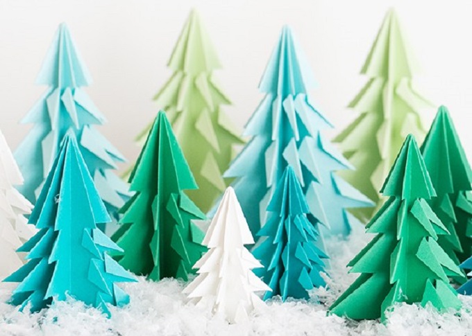 DIY origami Christmas trees.