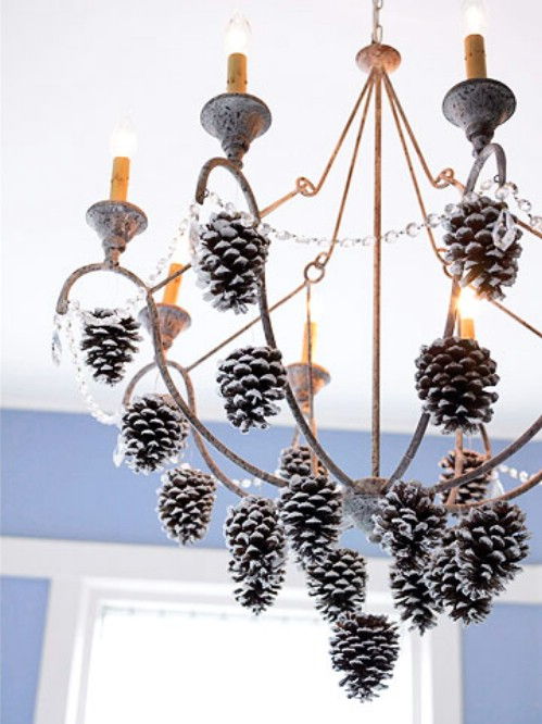 Dress up a Chandelier with White-tip Pinecones.
