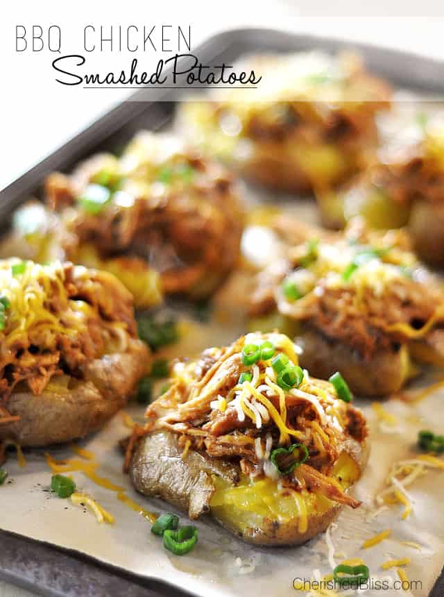 Easy BBQ Chicken Smashed Potatoes by Cherished Bliss