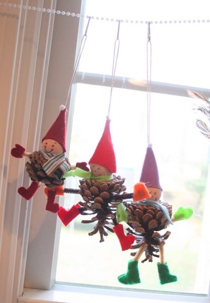 Elf and Owl Pinecone Ornaments.