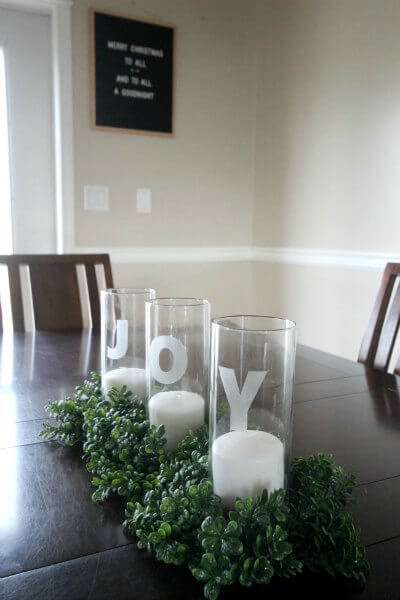 Etched Glass Christmas Centerpiece.