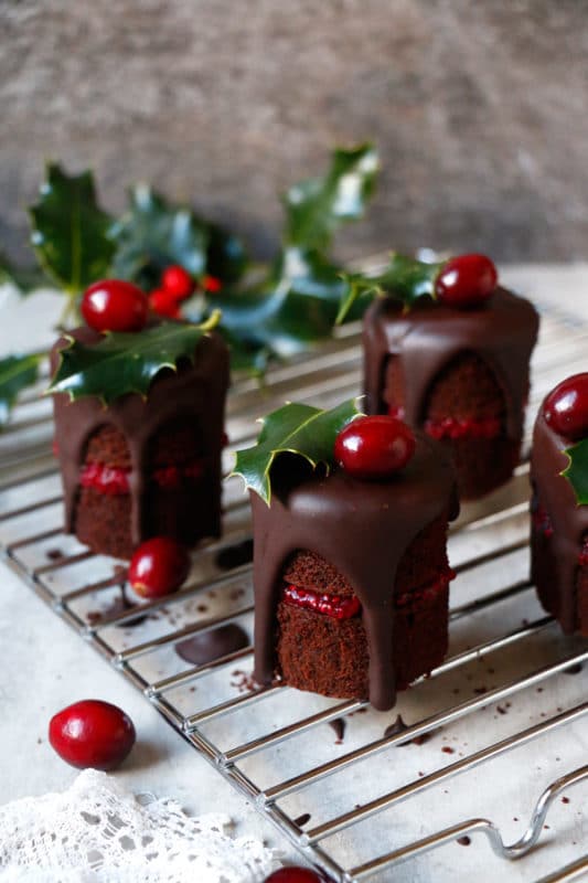 Gluten Free Chocolate Cranberry Christmas Mini Cakes