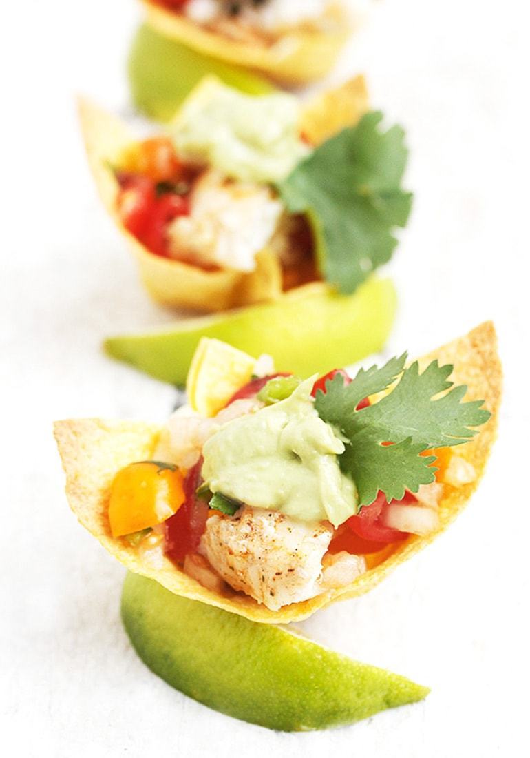 Grilled Fish Taco Appetizer With Avocado Crema.