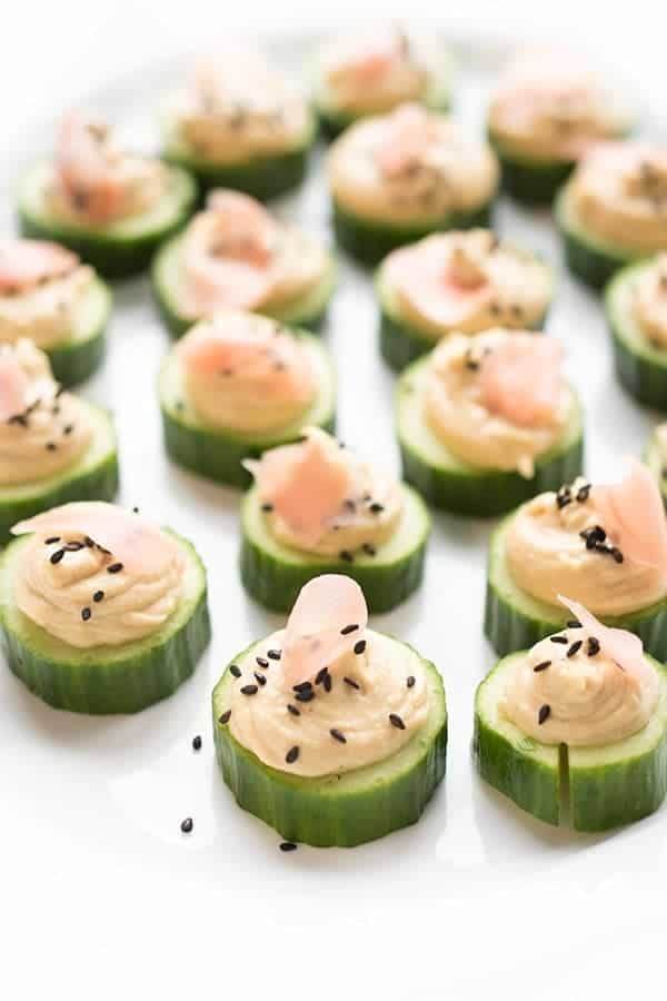Hummus Cucumber Bites with Pickled Ginger by The Lemon Bowl
