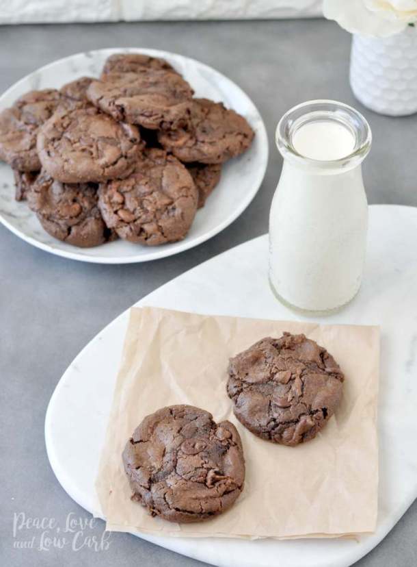 Keto Flourless Double Chocolate Chip Cookies by Peace Love and Low Carb