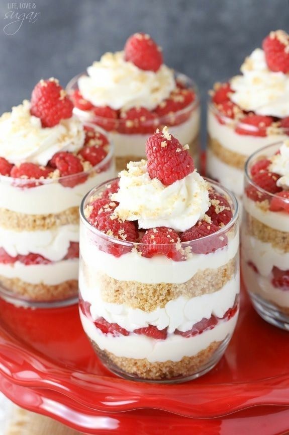 No Bake Raspberry Amaretto Cheesecake Trifles.