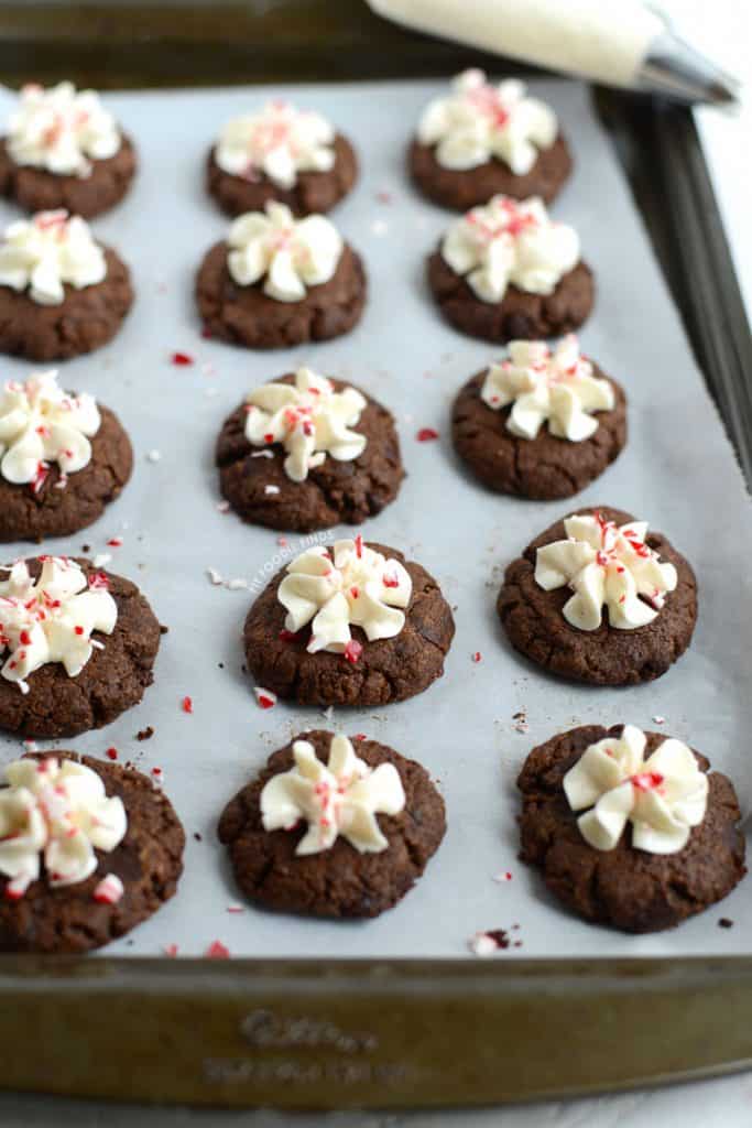 Paleo Hot Cocoa Cookies With Vanilla Bean Frosting by Fit Foodie Finds.