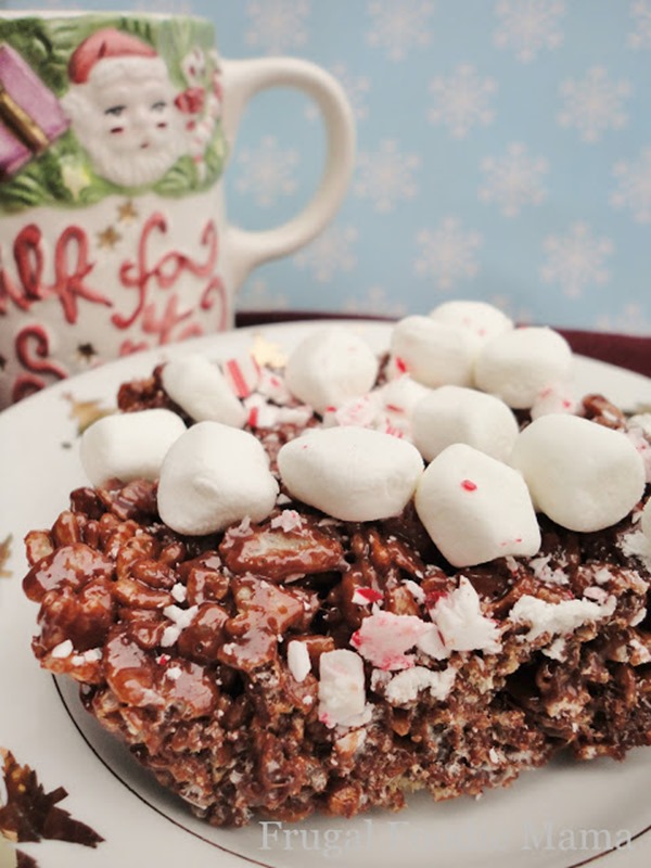 Peppermint Hot Chocolate Krispie Treats from Frugal Foodie Mama