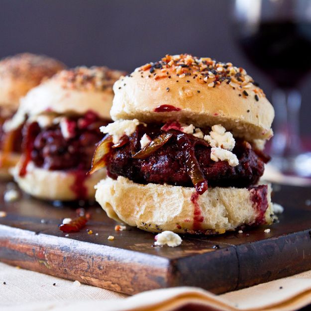 Port Sliders With Goat Cheese And Caramelized Onions.