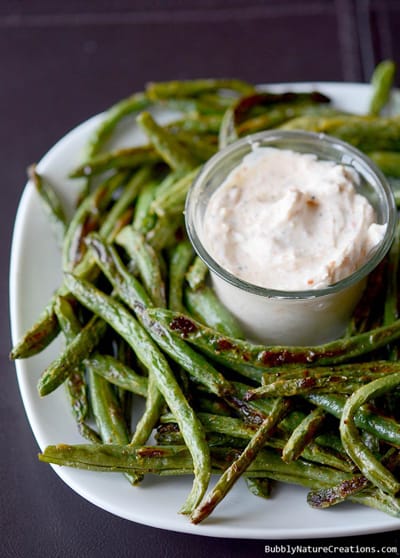Roasted Green Bean Fries with Creamy Dipping Sauce from Bubbly Nature Creations