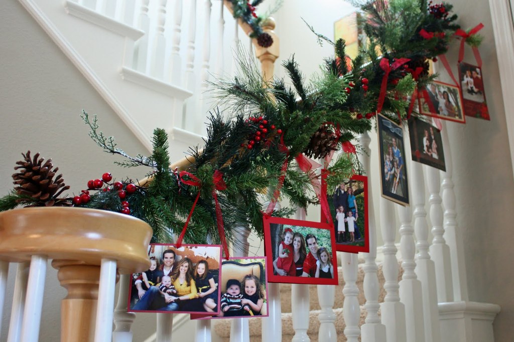 Staircase Decorated With Card and Photo Garland.