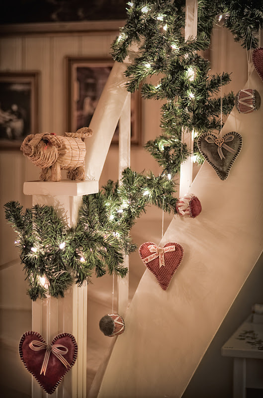 Staircase Decorated With Heart Ornaments.