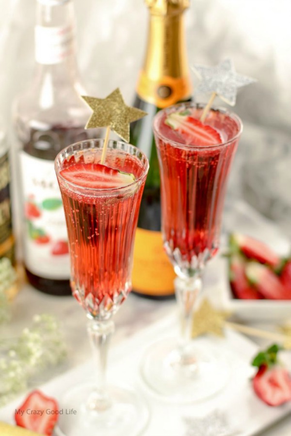 Strawberry Whiskey Champagne Cocktail from My Crazy Good Life