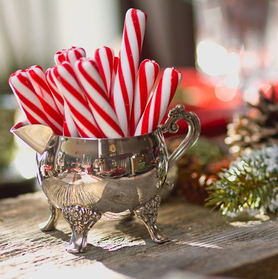 Candy canes in silver for a Christmas tea party.