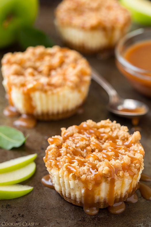 Caramel Apple Mini Cheesecakes with Streusel Topping.