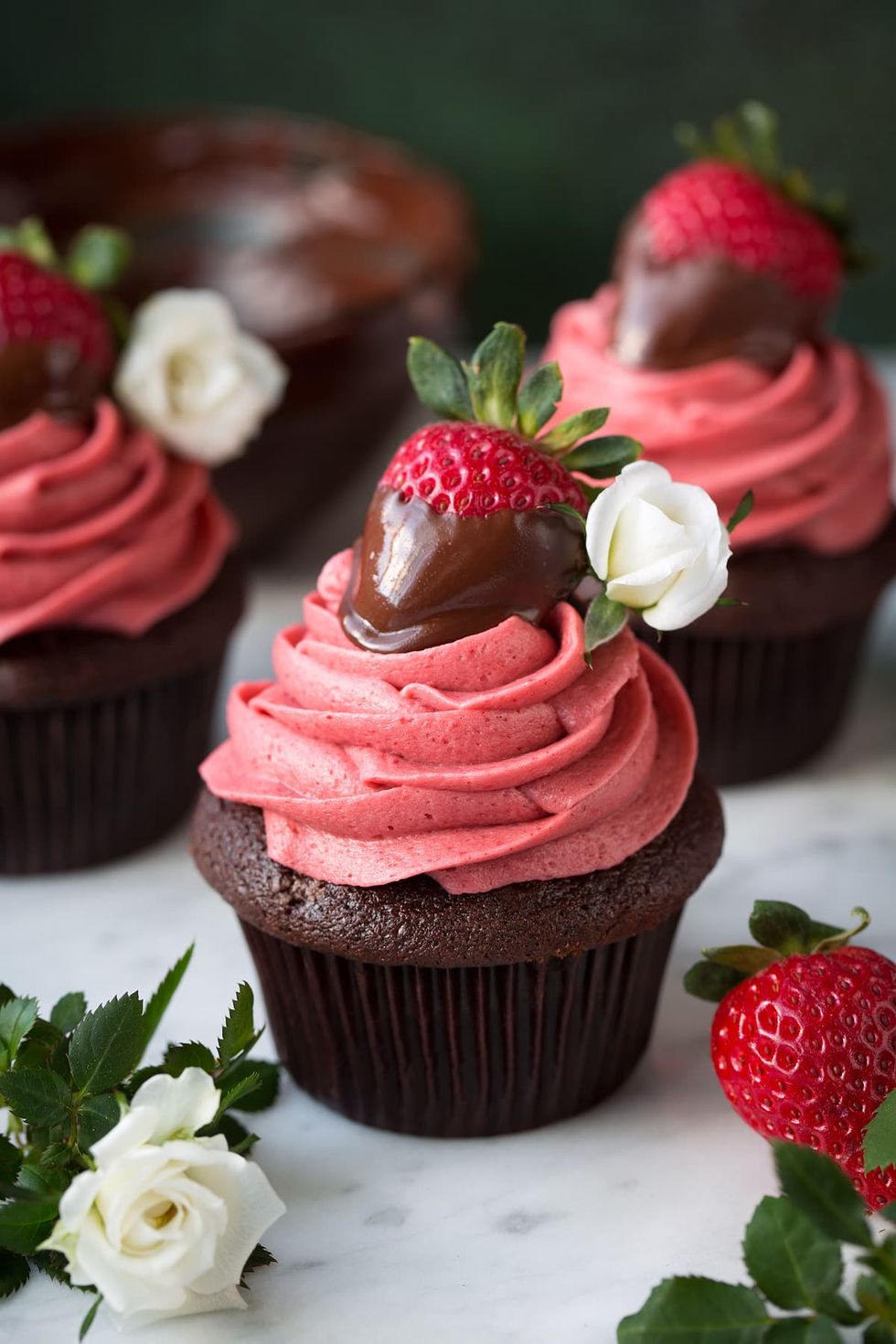 Chocolate Covered Strawberry Cupcakes.