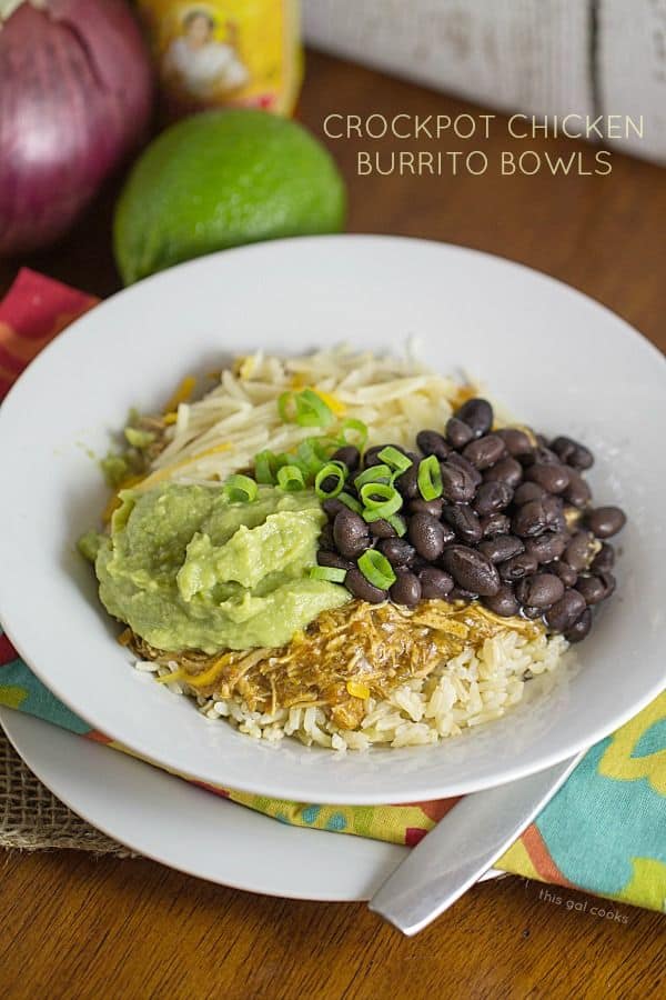 Crock Pot Chicken Burrito Bowls from This Gal Cooks