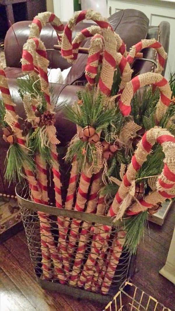 DIY Burlap covered candy canes.