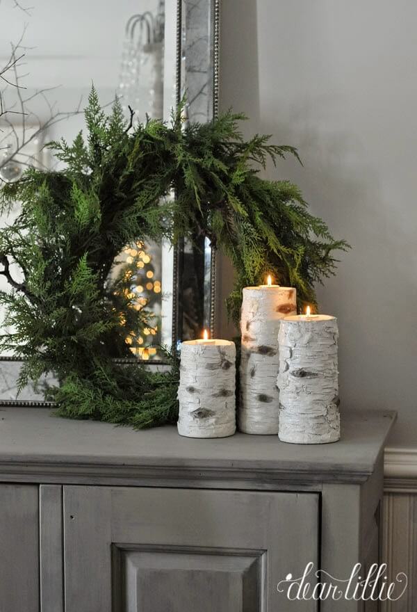 Faux Birch Log Candle Holders.