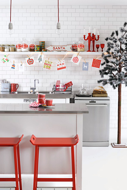 Gorgeous Red And White Kitchen.