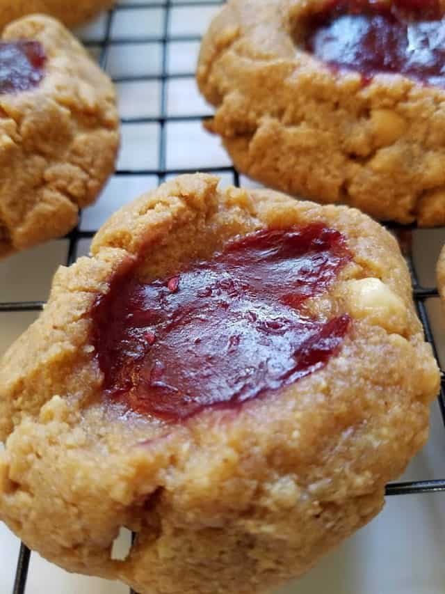 Low-Carb Peanut Butter and Jelly Thumbprint Cookies & Giveaway