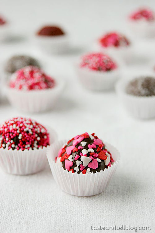 Raspberry Surprise Chocolate Truffles via Taste and Tell