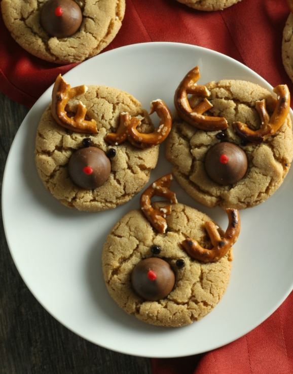 Reindeer Peanut Blossom Cookies.