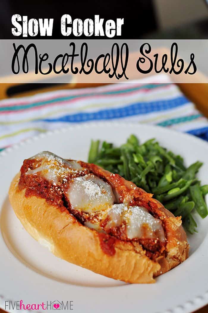 Slow Cooker Meatball Subs from Five Heart Home