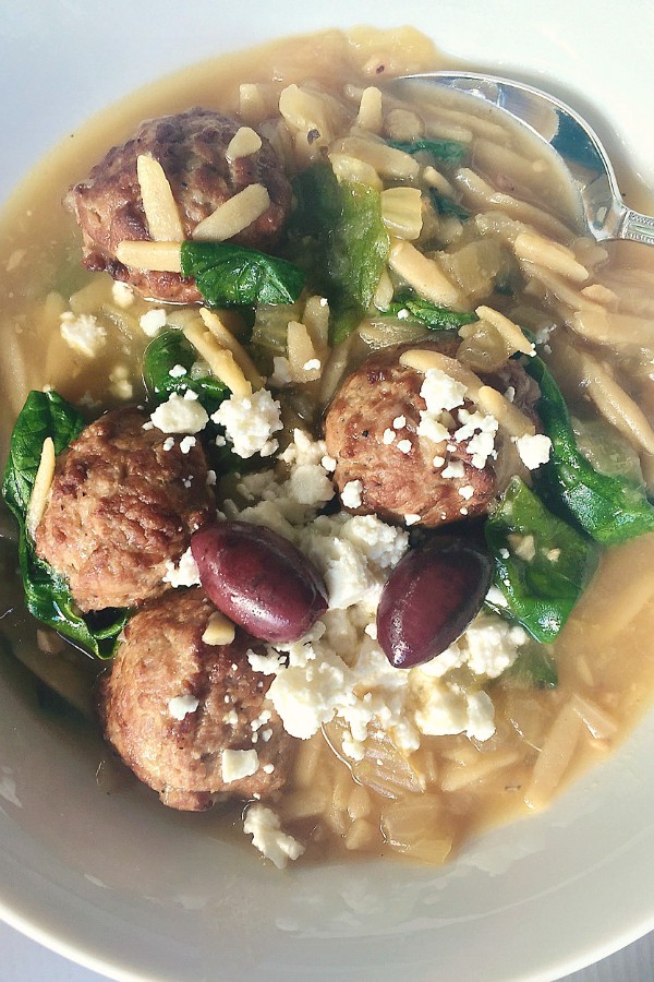 Slow Cooker Mediterranean Meatball Soup from Reluctant Entertainer