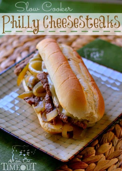 Slow Cooker Philly Cheesesteaks from Mom on Timeout