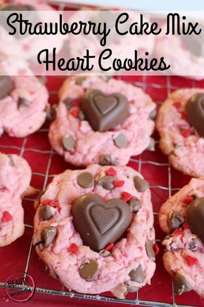 Strawberry Chocolate Chip Heart Cookies.