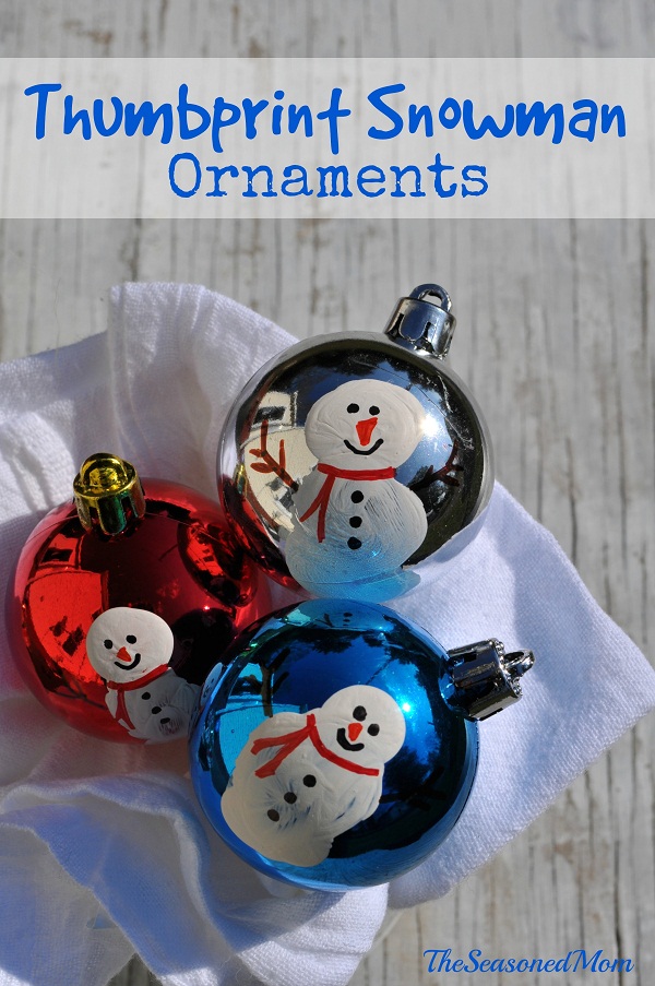 Thumb-painted Snowman Ornaments.