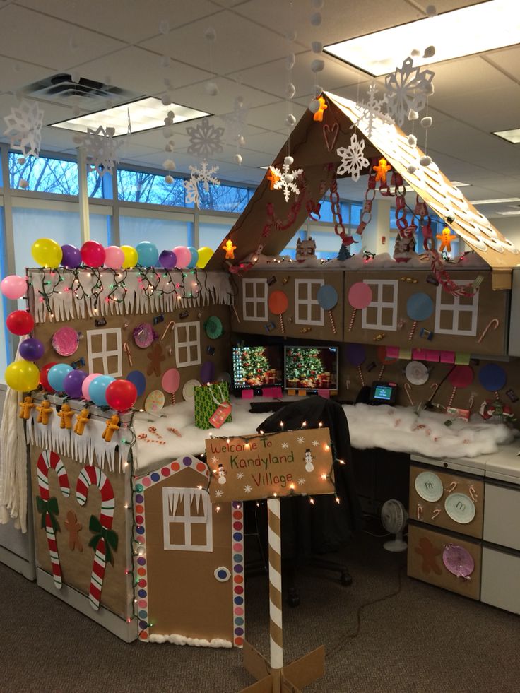 Transform Office Cubicle Into Gingerbread House.
