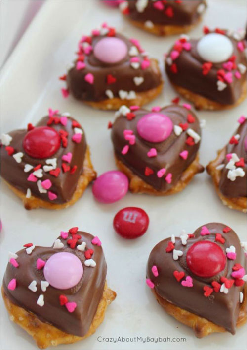 Valentine’s Day Chocolate Pretzels via Crazy About My Baybah