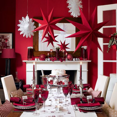 Very bold red and white Christmas decor and tablescape.