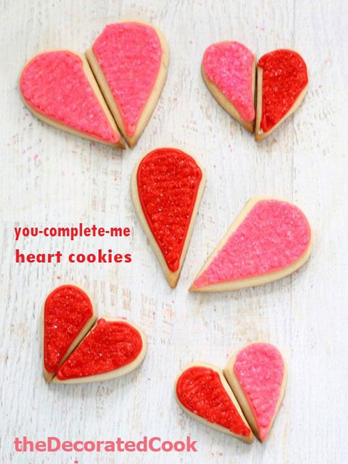 You-Complete-Me Heart Cookies via The Decorated Cookie