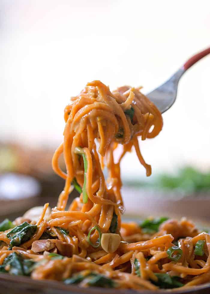 20 minute sweet potato noodles with spinach