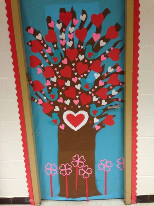 A Tree full of Hearts makes a great Valentine’s Day door idea.