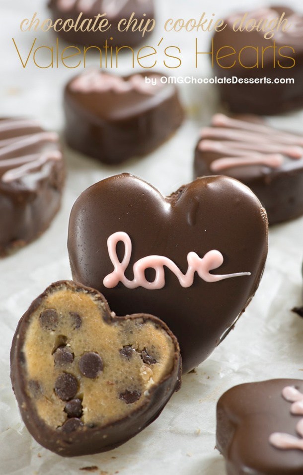 Chocolate Chip Cookie Dough Hearts by OMG Chocolate Desserts