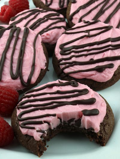 Chocolate Cookies With Raspberry Frosting.