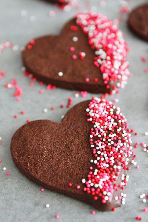 Chocolate Shortbread Heart Cookies.
